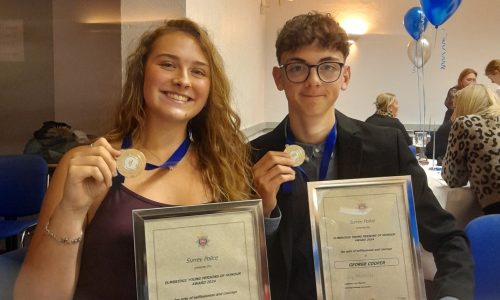 Young carers Evie and George get awards from Elmbridge Surrey Police